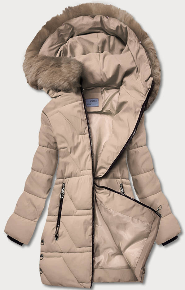 Jednoduchá béžová dámska zimná bunda (B8035-46) Béžová 46