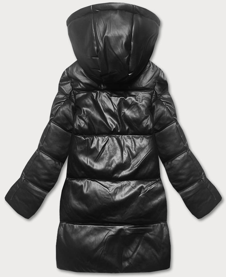 Černo-oranžová volná dámská bunda z ekologické kůže (AG6-21) odcienie czerni L (40)
