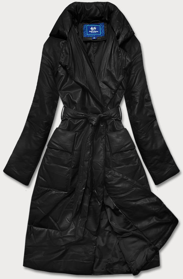 Černá oversize bunda z ekologické kůže (AG1-J9080) černá M (38)