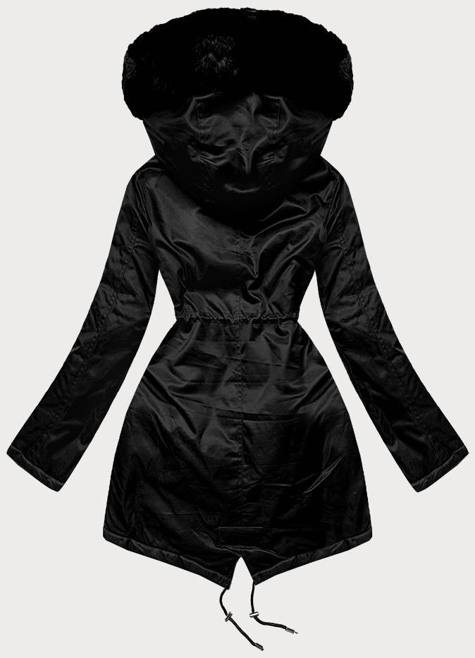 Černá dámská bunda parka s kožešinou (5M762-392) odcienie czerni M (38)
