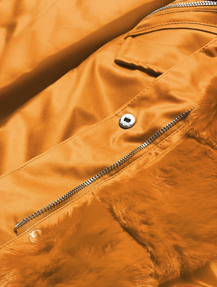 Oranžová dámská bunda parka s kožešinou (5M762-254) odcienie pomarańczowego S (36)