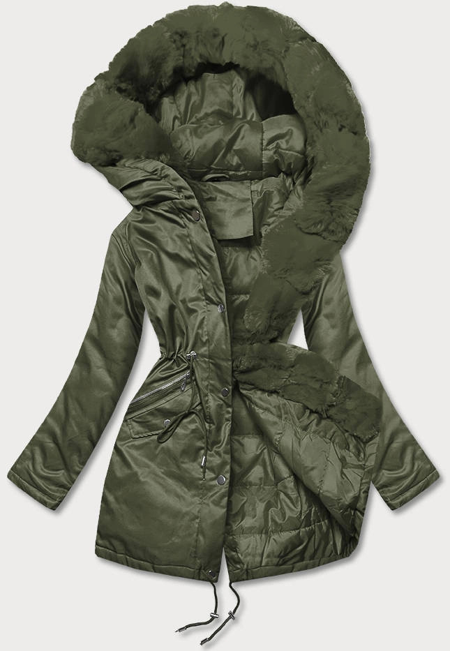Dámska bunda parka v army farbe s kožušinou (5m762-136) odstíny zelené L (40)