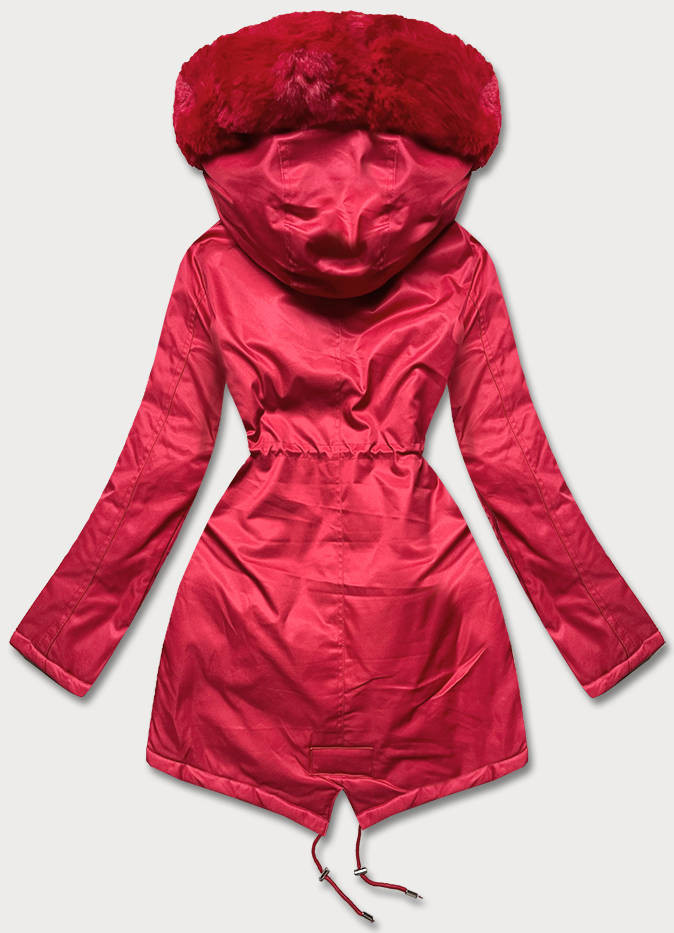 Červená dámská bunda parka s kožešinou (5M762-270) odcienie czerwieni S (36)
