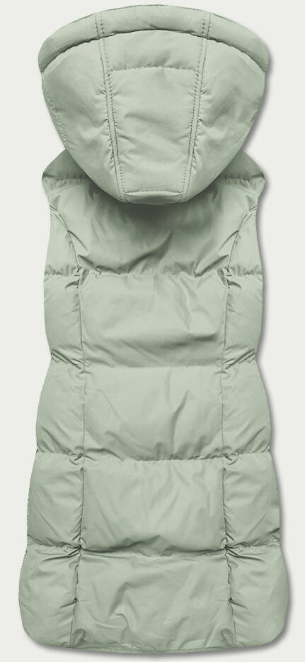 Péřová dámská vesta v pistáciové barvě s kapucí (5M721-236) odcienie zieleni L (40)