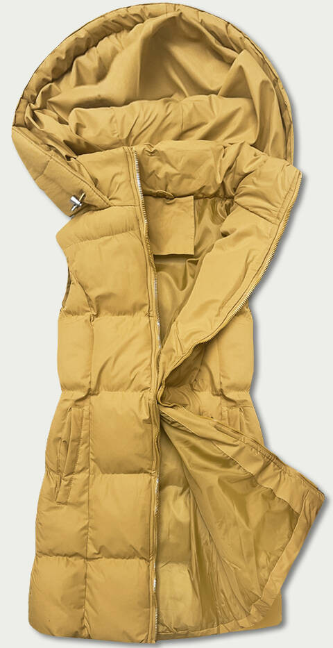 Tmavě žlutá péřová dámská vesta s kapucí (5M721-254) Žlutá L (40)