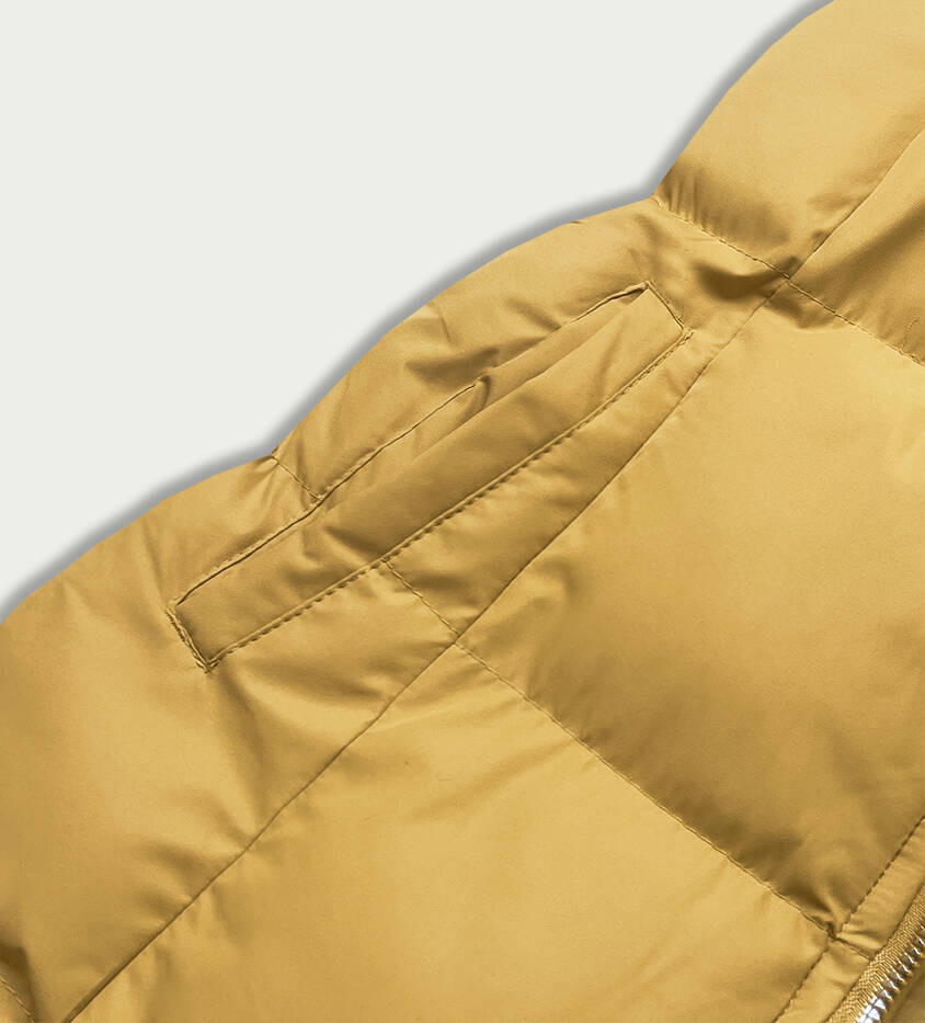 Tmavo žltá páperová dámska vesta s kapucňou (5M721-254) Žlutá S (36)