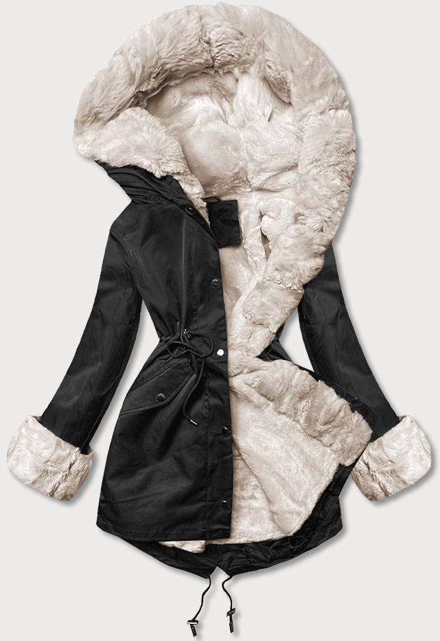 Bunda typu parka v čiernej a čiernej farbe s kožušinovou podšívkou (5M763-392) odstíny černé L (40)