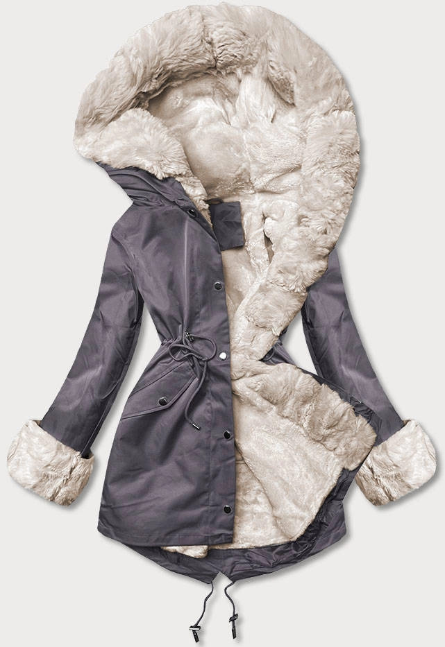 Bunda typu parka v grafitovej farbe s odnímateľnou kožušinovou podšívkou (5M763-105) odstíny šedé L (40)