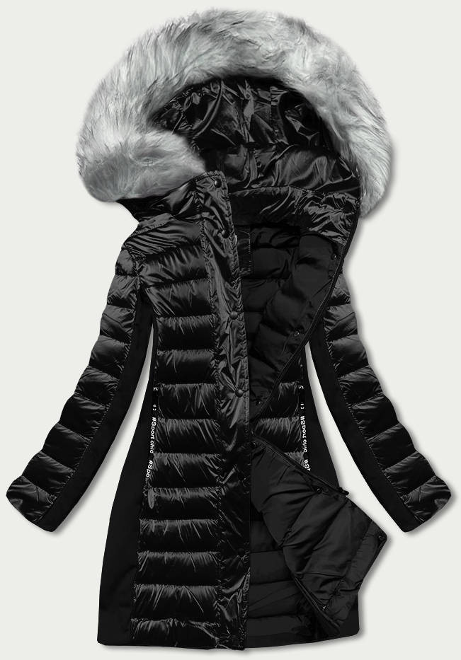 Černá dámská zimní bunda z různých spojených materiálů (DK067-1) odcienie czerni M (38)