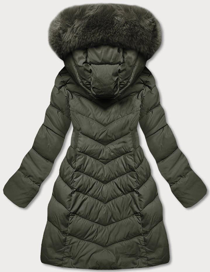 Zimní bunda v khaki barvě s kapucí (TY045-29) odcienie zieleni S (36)