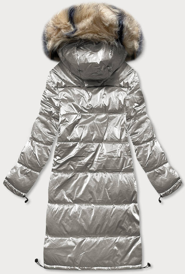 Lesklá stříbrná dámská zimní bunda (M1590-3AMS) odcienie szarości S (36)