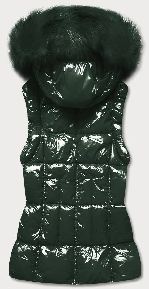 Zelená lakovaná dámská vesta s kožešinou (DK027-38) odcienie zieleni S (36)
