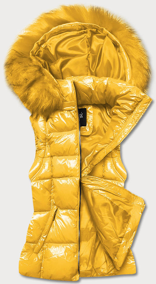 Žltá lakovaná dámska vesta s kožušinou (DK027-86) Žlutá S (36)