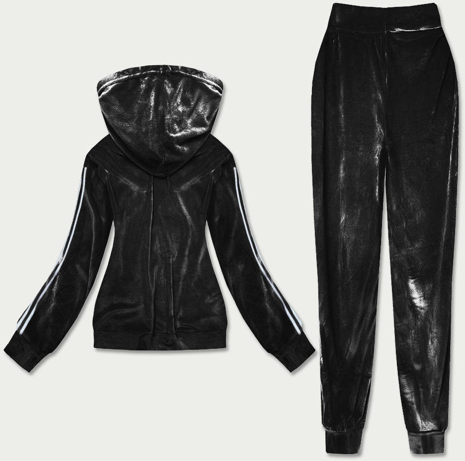 Černý dámský velurový dres s lampasy (81223) Barva: odcienie czerni, Velikost: XL (42)