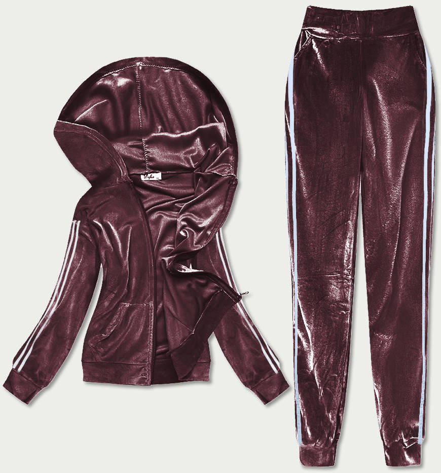 Hnědý dámský velurový dres s lampasy (81223) Barva: odcienie brązu, Velikost: XL (42)