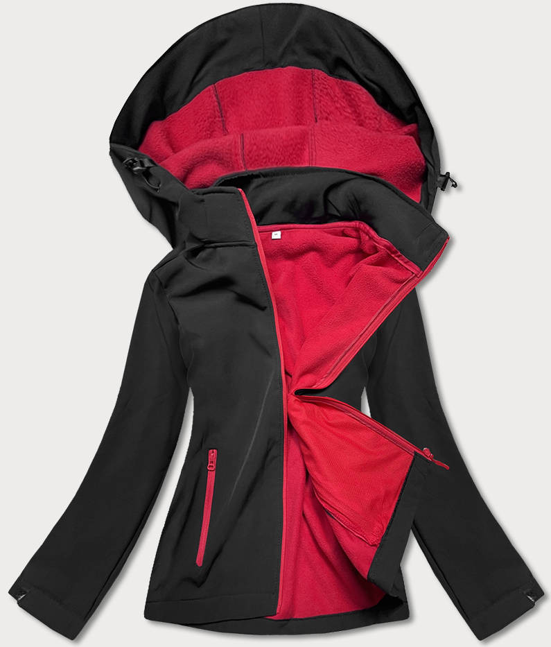 Černo-červená dámská bunda s polarem (HH017-1-5) Barva: odcienie czerni, Velikost: M (38)