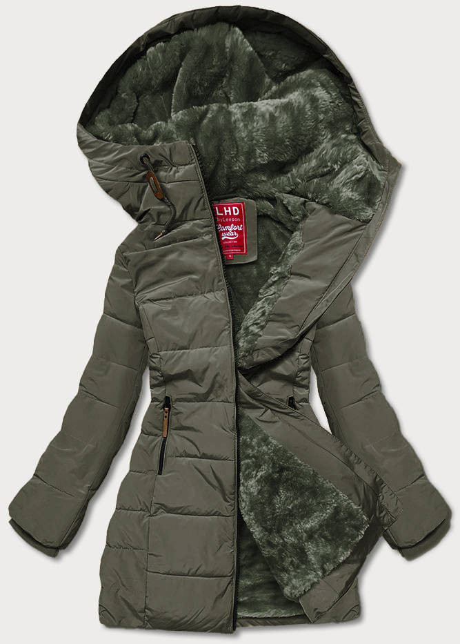 Dámská zimní bunda v army barvě s kapucí (2M-21003) odcienie zieleni XXL (44)