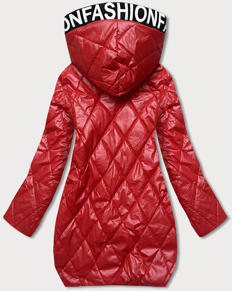 Červená prošívaná bunda s kapucí (B8082-4) Červená 50