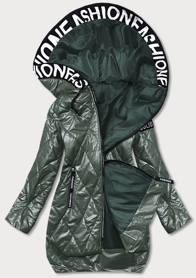 Zelená prošívaná bunda s kapucí (B8082-10) odcienie zieleni 50