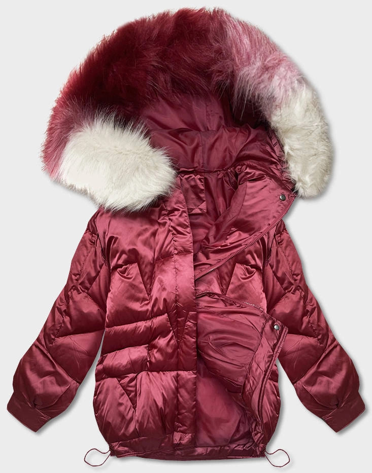 Krátka nadrozmerná bunda vo vínovej farbe (H-1109-25) odstíny červené S (36)