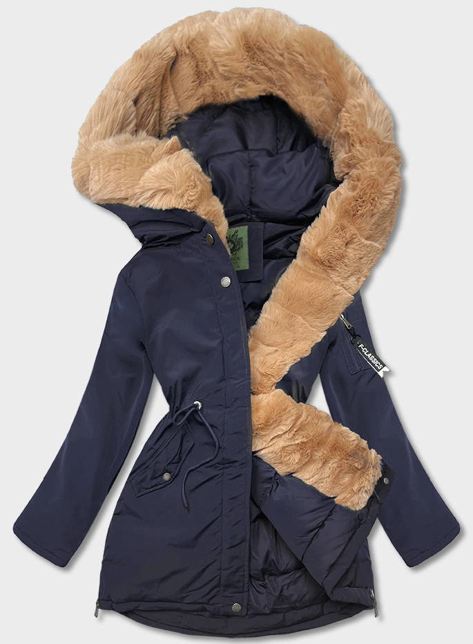 Tmavomodrá dámska zimná bunda parka (CAN-588BIG) odstíny modré 46