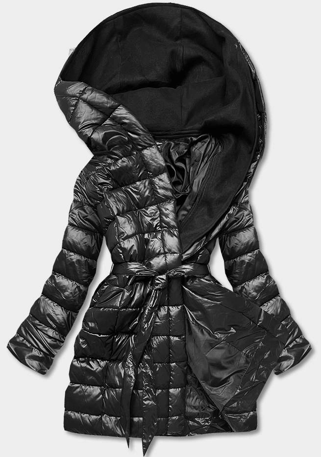 Čierna prešívaná bunda s dvojitou kapucňou (L22-9862-1) odstíny černé 46