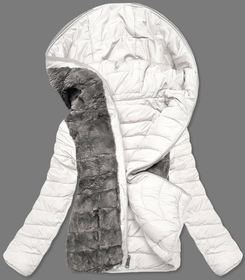 Krátká smetanovo-šedá oboustranná dámská zimní bunda (2M-21507) odcienie bieli S (36)
