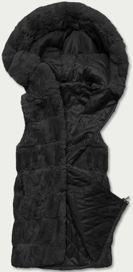 Černá kožešinová vesta s kapucí (B8059-1) odcienie czerni XL (42)