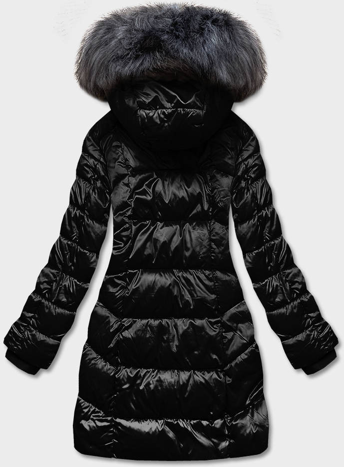 Černá dámská metalická zimní bunda (B8072-1) odcienie czerni XXL (44)