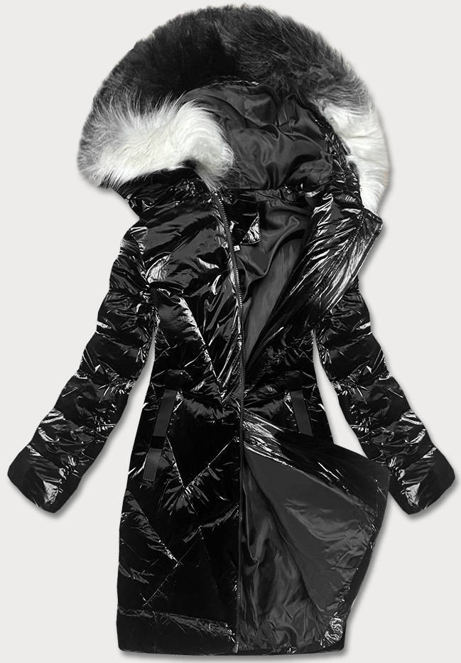 Černá dámská zimní bunda s kapucí (H-1105/01) odcienie czerni XL (42)