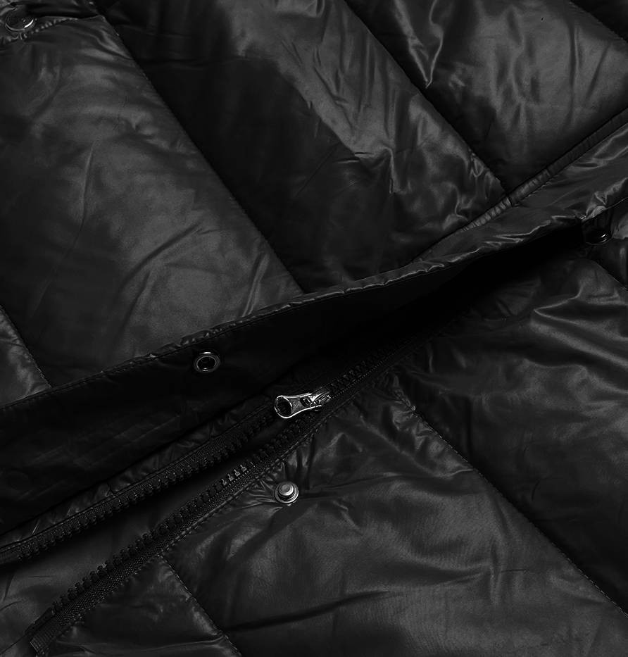 Dlouhá černá dámská prošívaná bunda (H-201) odcienie czerni XL (42)