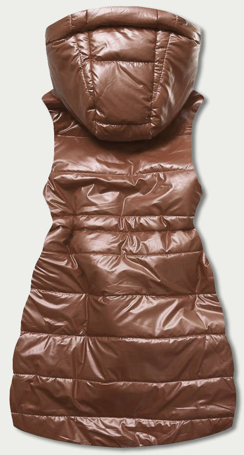 Lesklá vesta v karamelové barvě s kapucí (B8130-14) hnědá M (38)