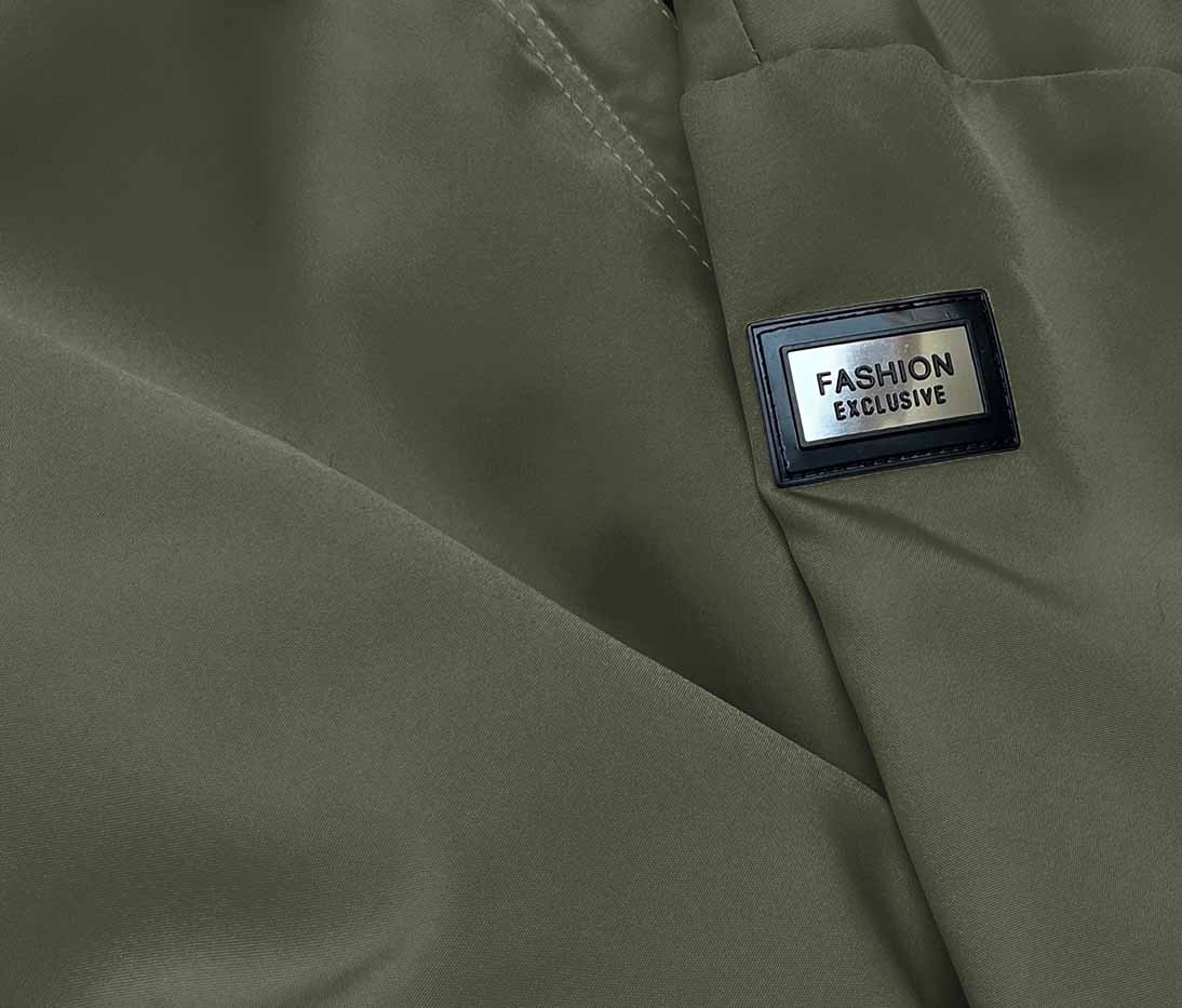 Dámská bunda v khaki barvě s ozdobnou lemovkou (B8139-11) odcienie zieleni XXL (44)
