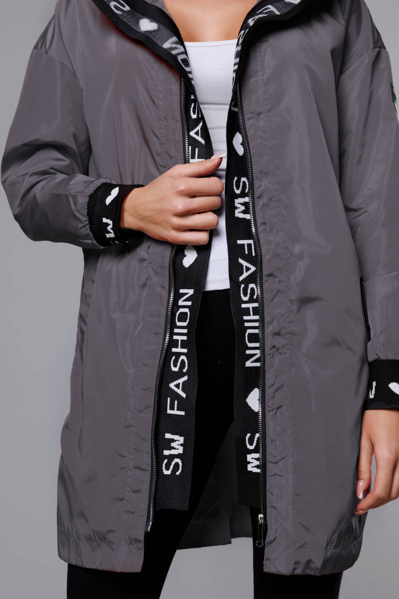 Tmavě šedá tenká dámská bunda s ozdobnou lemovkou (B8145-9) odcienie szarości XXL (44)