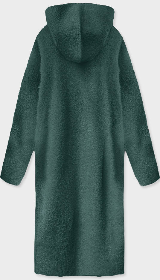 Dlouhý vlněný přehoz přes oblečení typu alpaka v mořské barvě s kapucí (M105-1) odcienie zieleni ONE SIZE
