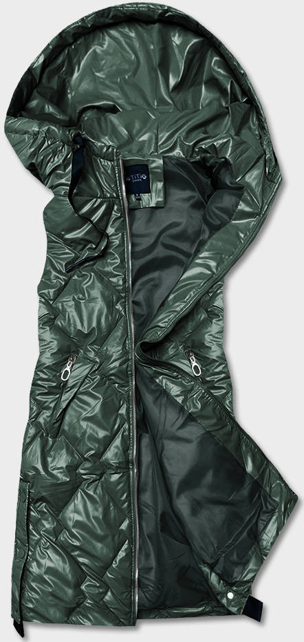 Tmavě zelená dámská vesta s kapucí (6028) odcienie zieleni M (38)