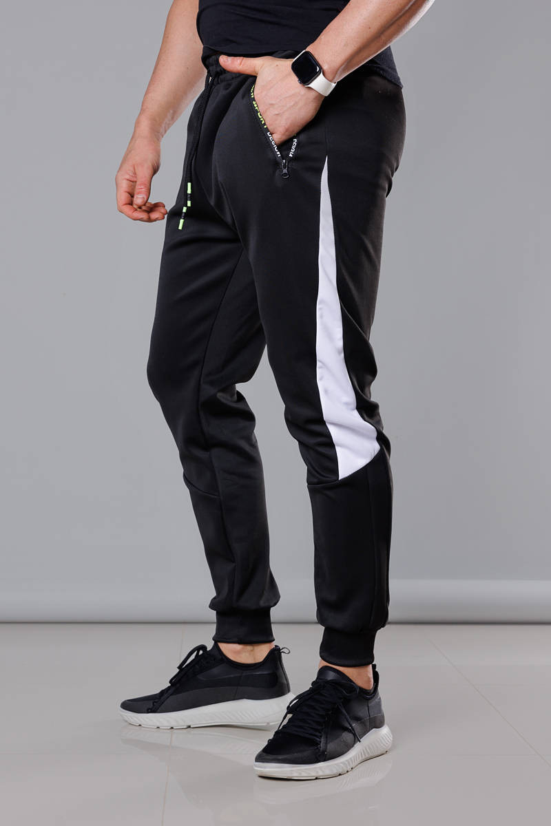 Levně Černo-bílé pánské teplákové kalhoty se vsadkami (8K168) Barva: odcienie czerni, Velikost: XXL