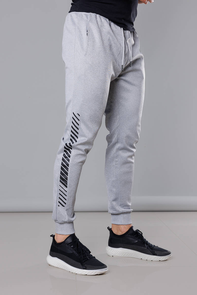 Světle šedé pánské teplákové kalhoty s potiskem (8K178-2) odcienie szarości L