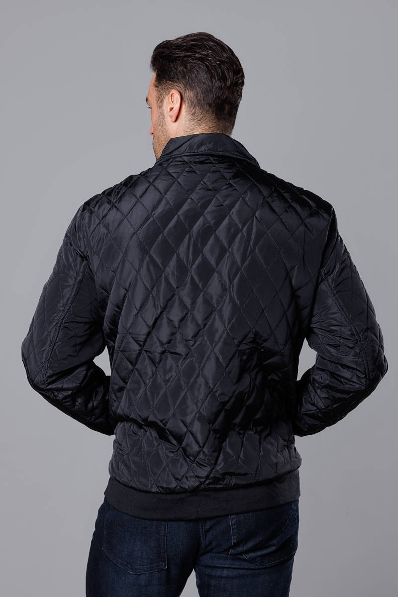 Černá pánská prošívaná bunda s límcem (58M13080-392) odcienie czerni XXL