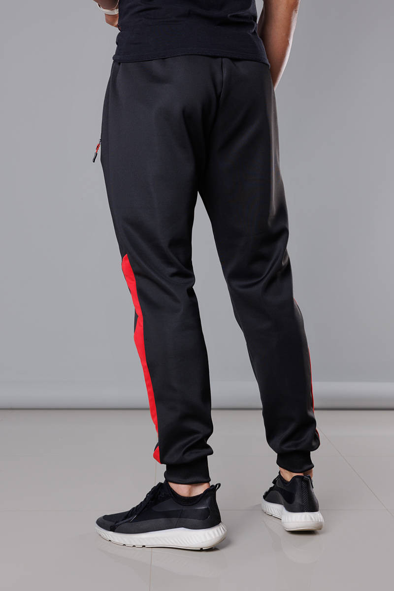 Levně Černo-červené pánské teplákové kalhoty se vsadkami (8K172) Barva: odcienie czerni, Velikost: XL