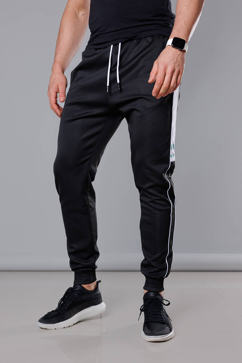Černé pánské teplákové kalhoty s lampasy (8K161) odcienie czerni XXL