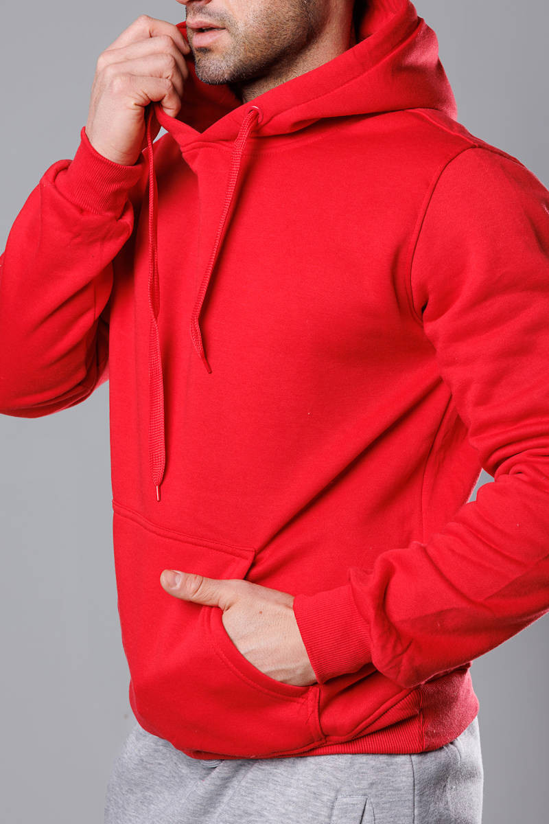 Červená pánská mikina s kapucí (68B2009-18-35) Barva: odcienie czerwieni, Velikost: XL