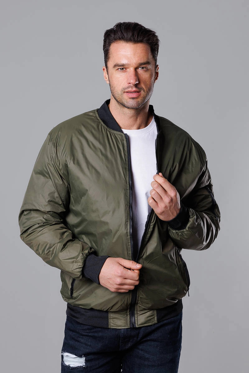 Pánska bunda typu "bomber" v army farbe s prešívanou podšívkou (AK95-3) odstíny zelené L