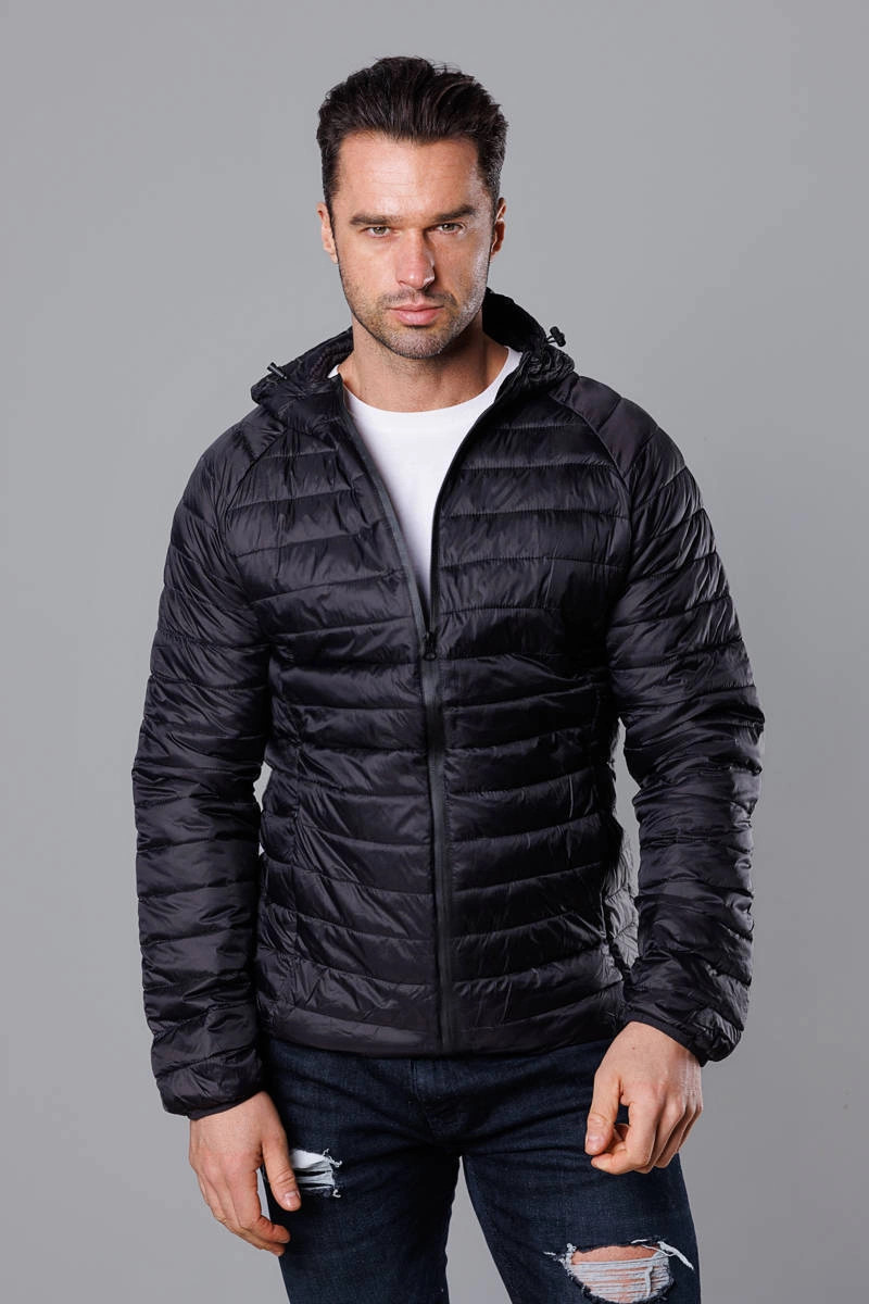 Čierna pánska prešívaná bunda s kapucňou (HM112-1) odstíny černé L