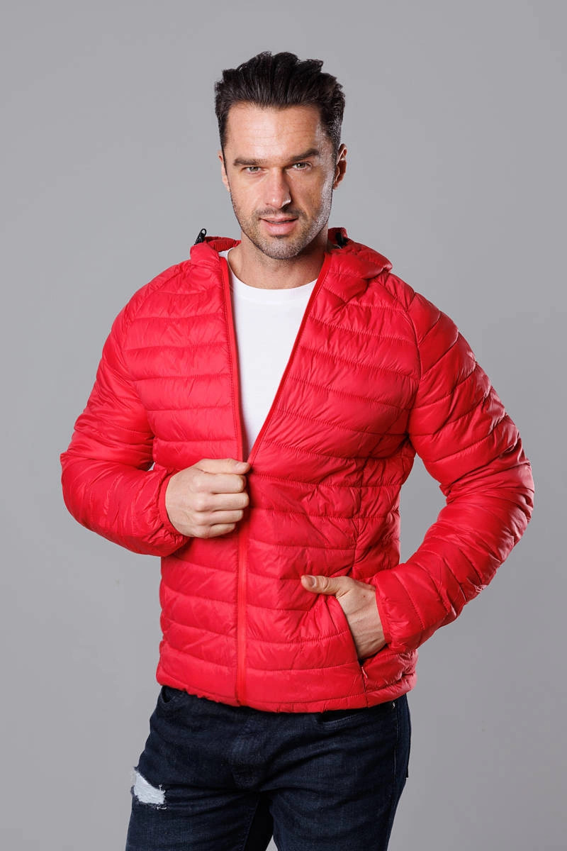 Červená pánska prešívaná bunda s kapucňou (HM112-5) odstíny červené M