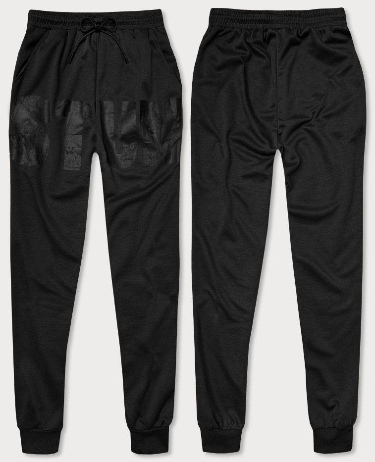 Černé pánské teplákové kalhoty s potiskem (8K191) odcienie czerni XXL