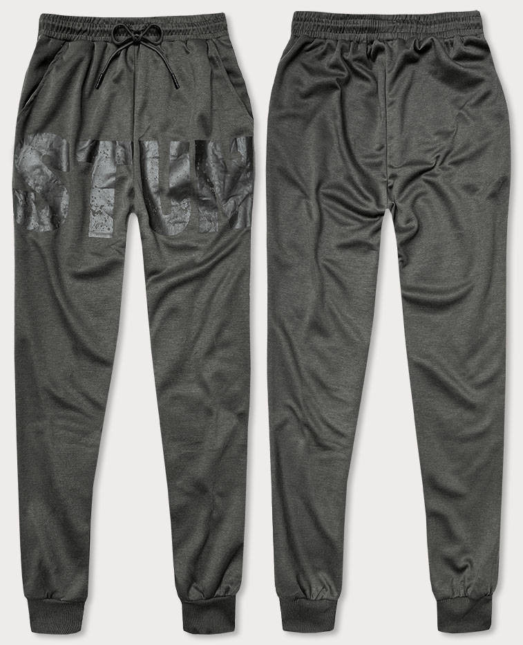 Tmavě šedé pánské teplákové kalhoty s potiskem (8K191) Barva: odcienie szarości, Velikost: M