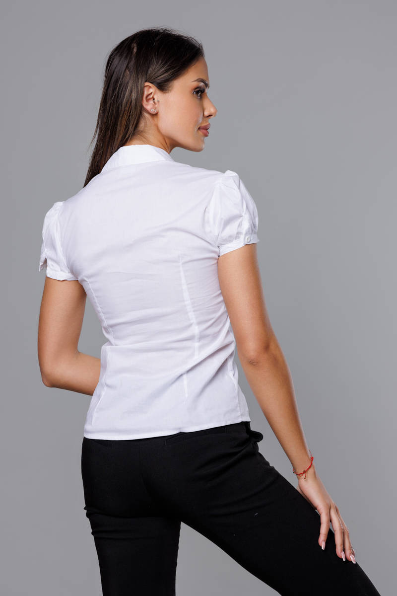 Bílá dámská košile s krátkými rukávy (0332#) Barva: odcienie bieli, Velikost: S (36)
