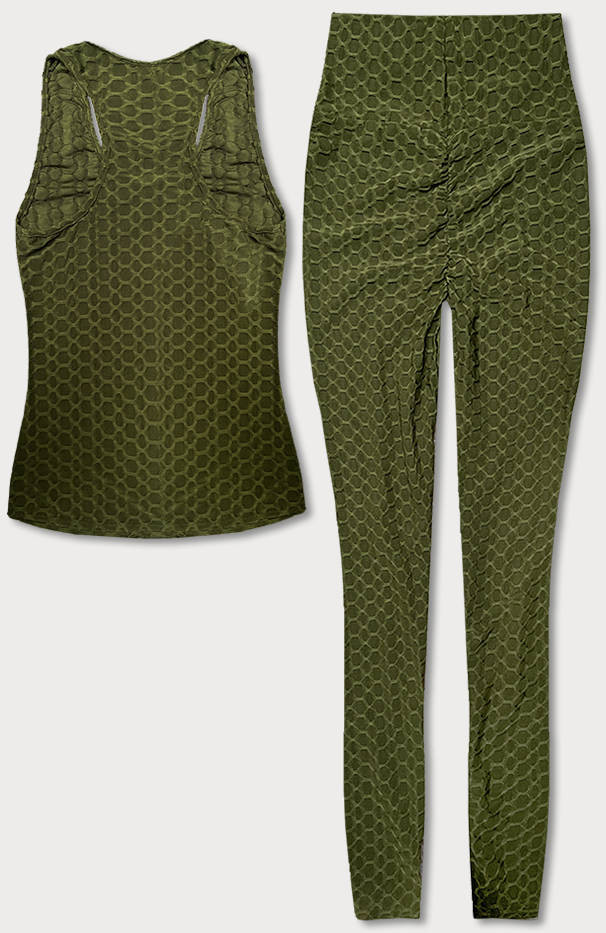 Sportovní komplet v olivové barvě - top a legíny (YW88037-7) odcienie zieleni S (36)