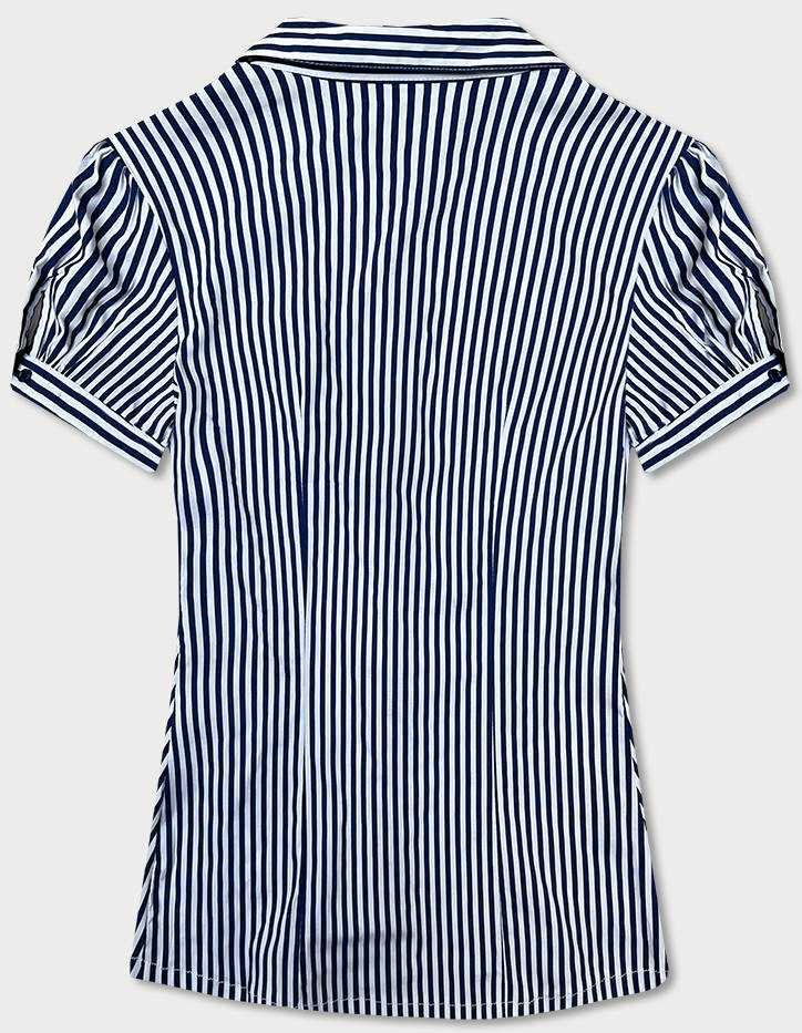 Tmavě modro-bílá dámská pruhovaná košile s krátkými rukávy (SSD2021D) Barva: odcienie bieli, Velikost: S (36)